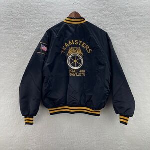 VTG Teamsters Satin Bomber Jacket Mens 2XL Black Yellow Nashville TN 480 Union